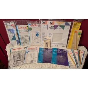 Vintage Quilting Lot 15 Templates Pencils Tools Rulers, Mylar, Seamer, EZ, Dritz